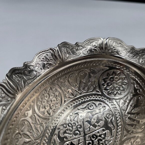 Turkish Silver Plated Decorative Dish With Lid Ruffled Rim Sena - Picture 9 of 10